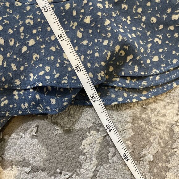 ASTR the Label Mini Dress Ditsy Floral Long Sleeve Ruched Ruffle Hem Blue Large - Picture 8 of 9